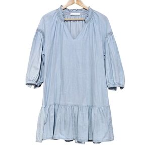 Mango Chambray Ruffled Dress Womens Size US 6